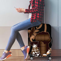 Brown Hafa Adai Guam Luggage Cover Chamorro Latte Stone Hand With Plumeria