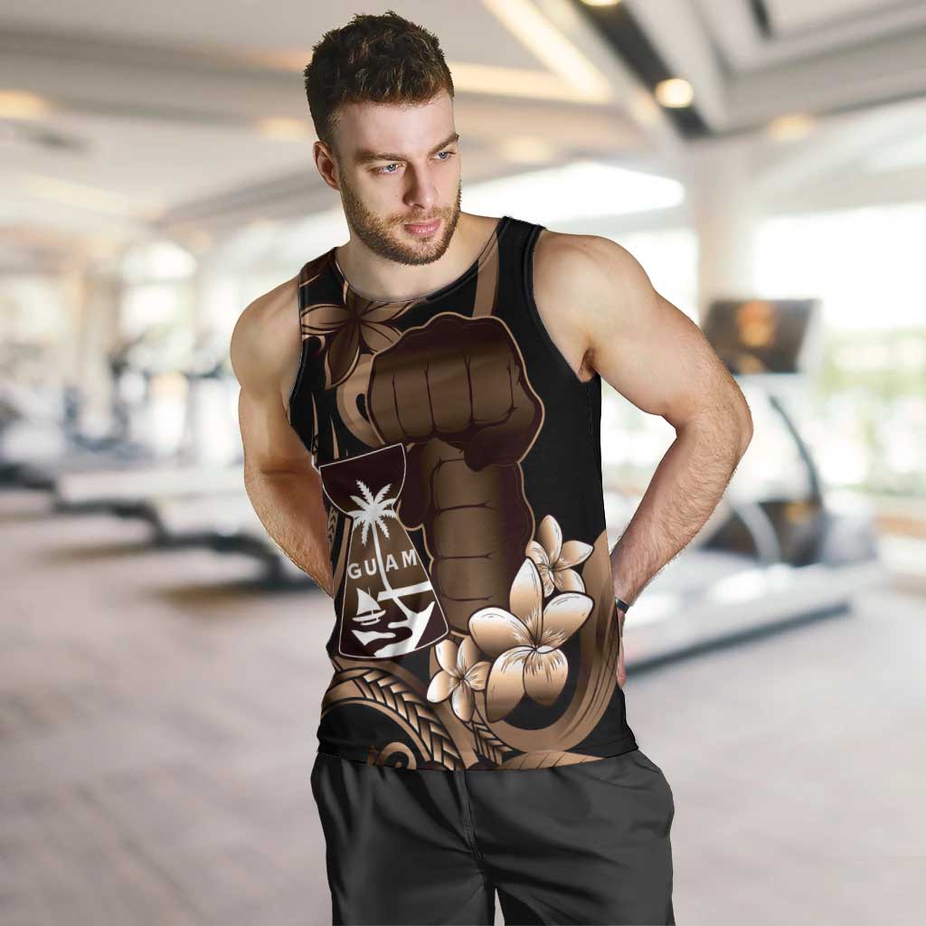 Brown Hafa Adai Guam Men Tank Top Chamorro Latte Stone Hand With Plumeria