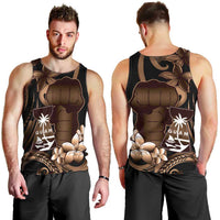 Brown Hafa Adai Guam Men Tank Top Chamorro Latte Stone Hand With Plumeria