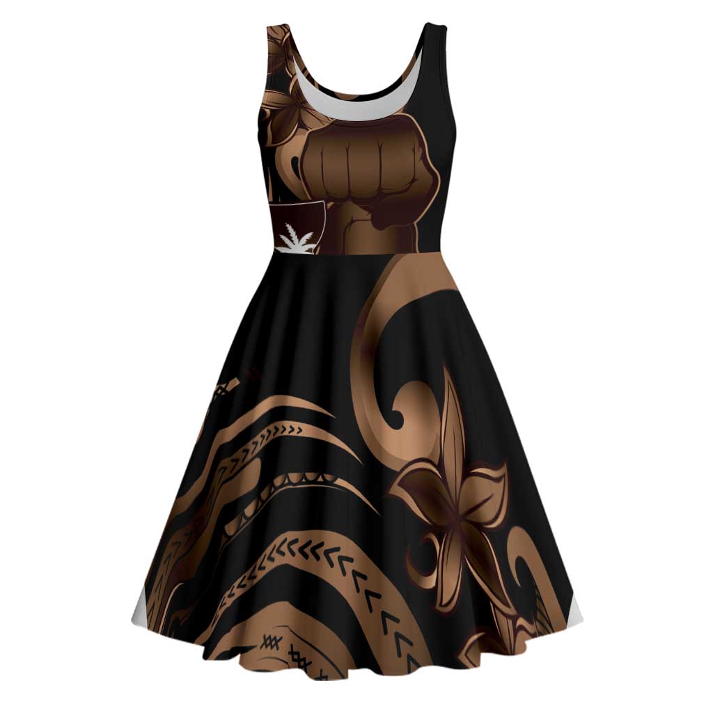 Brown Hafa Adai Guam Midi Dress Chamorro Latte Stone Hand With Plumeria - Polynesian Pride