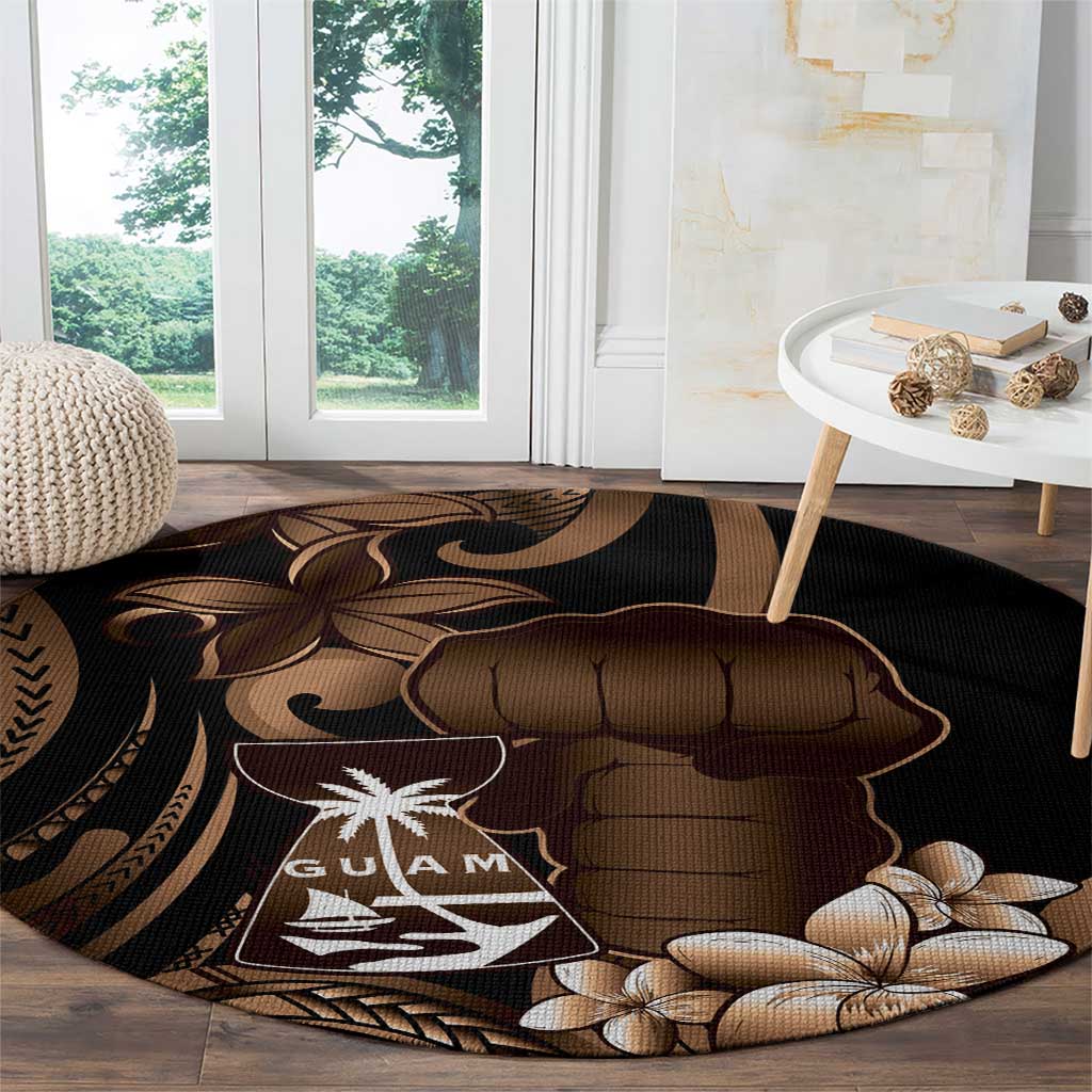 Brown Hafa Adai Guam Round Carpet Chamorro Latte Stone Hand With Plumeria
