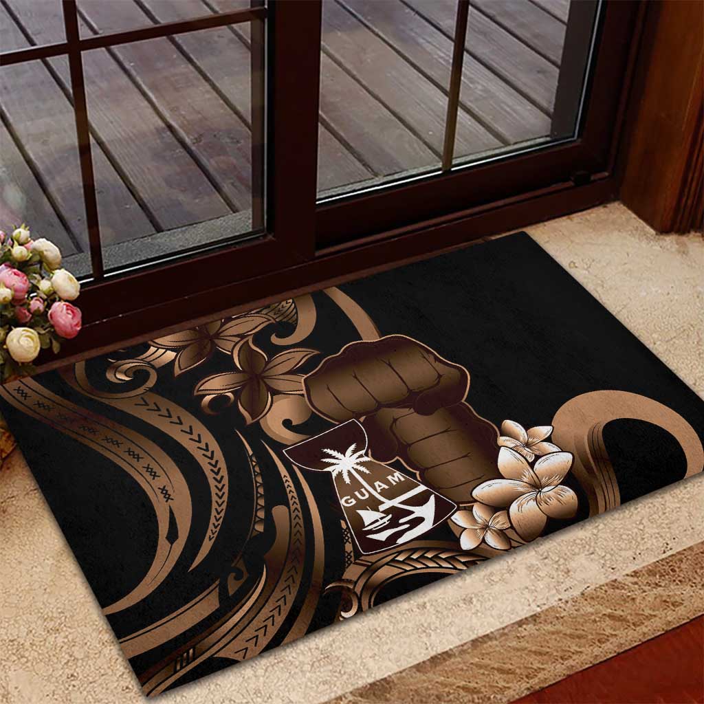 Brown Hafa Adai Guam Rubber Doormat Chamorro Latte Stone Hand With Plumeria
