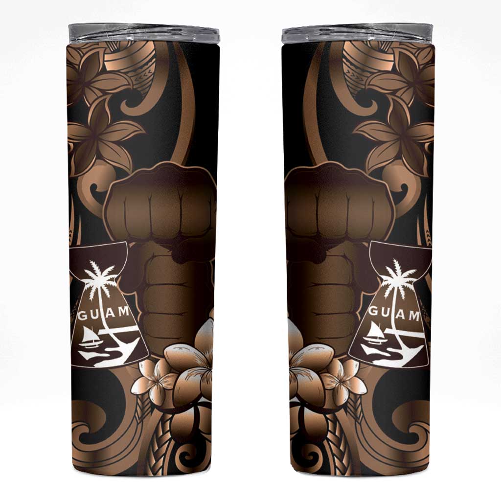 Brown Hafa Adai Guam Skinny Tumbler Chamorro Latte Stone Hand With Plumeria