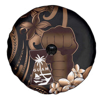 Brown Hafa Adai Guam Spare Tire Cover Chamorro Latte Stone Hand With Plumeria