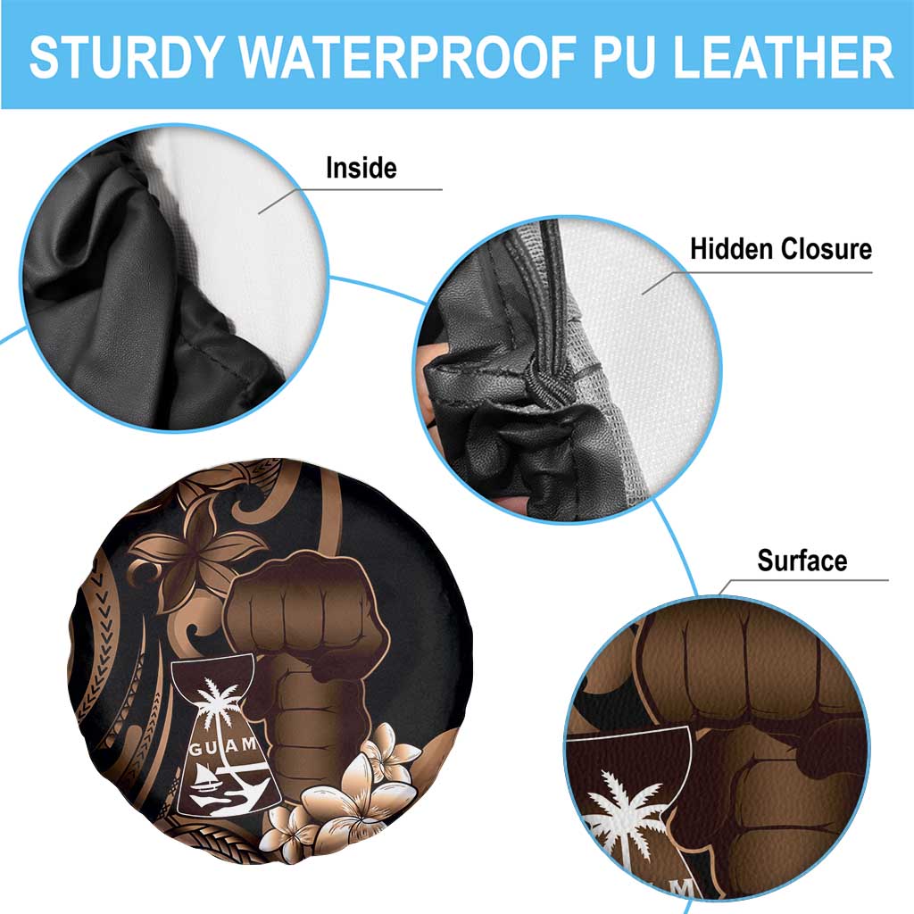 Brown Hafa Adai Guam Spare Tire Cover Chamorro Latte Stone Hand With Plumeria