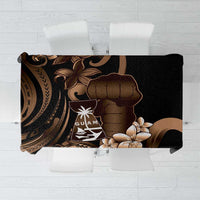 Brown Hafa Adai Guam Tablecloth Chamorro Latte Stone Hand With Plumeria