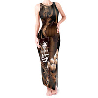 Brown Hafa Adai Guam Tank Maxi Dress Chamorro Latte Stone Hand With Plumeria