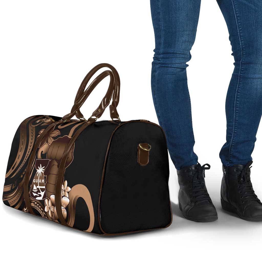 Brown Hafa Adai Guam Travel Bag Chamorro Latte Stone Hand With Plumeria - Polynesian Pride