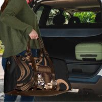 Brown Hafa Adai Guam Travel Bag Chamorro Latte Stone Hand With Plumeria - Polynesian Pride