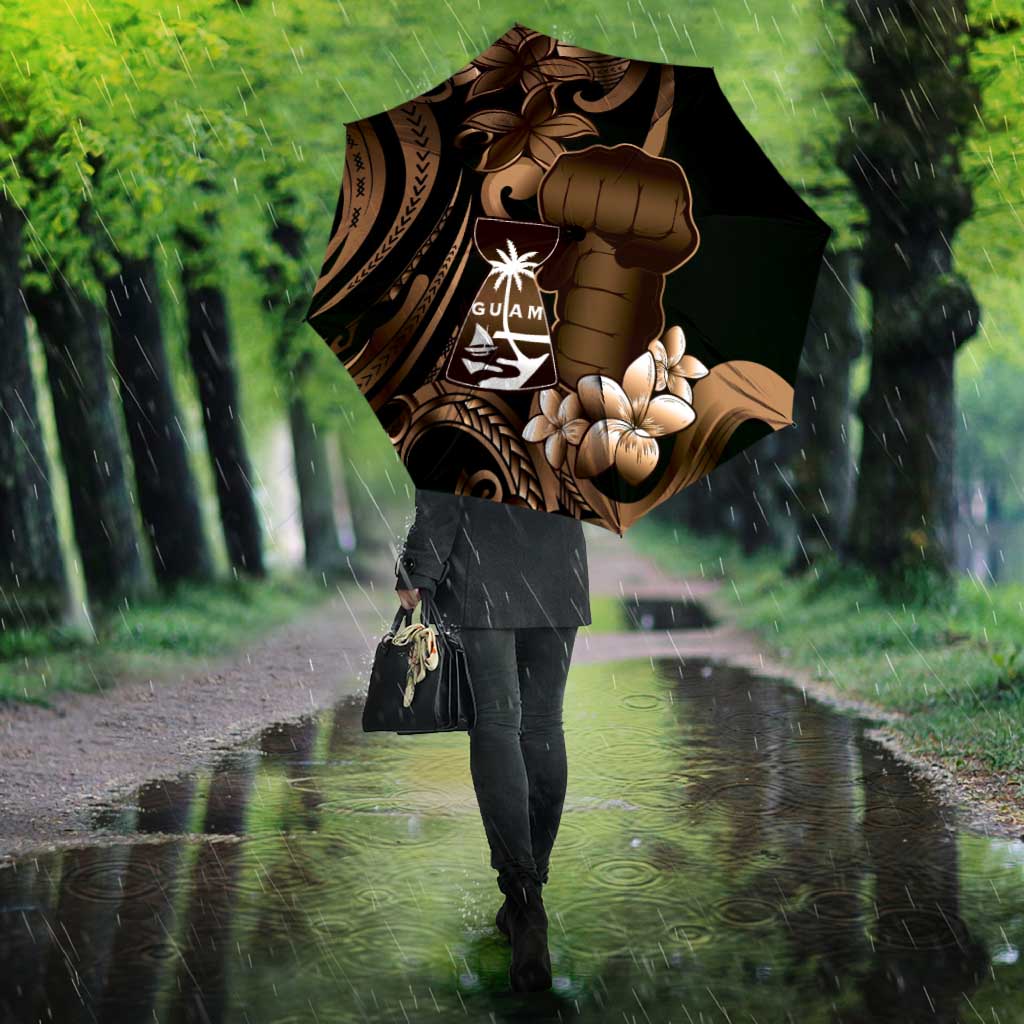 Brown Hafa Adai Guam Umbrella Chamorro Latte Stone Hand With Plumeria - Polynesian Pride