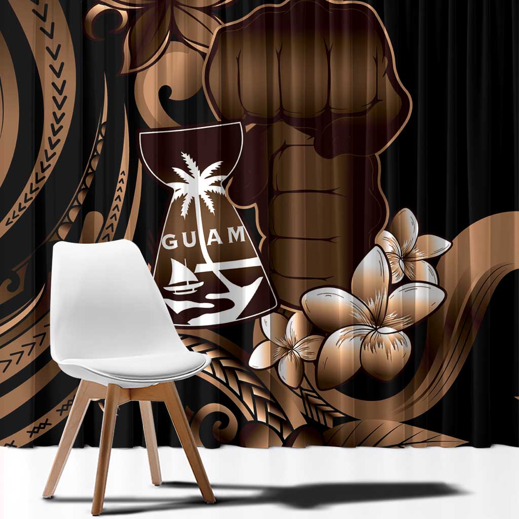 Brown Hafa Adai Guam Window Curtain Chamorro Latte Stone Hand With Plumeria