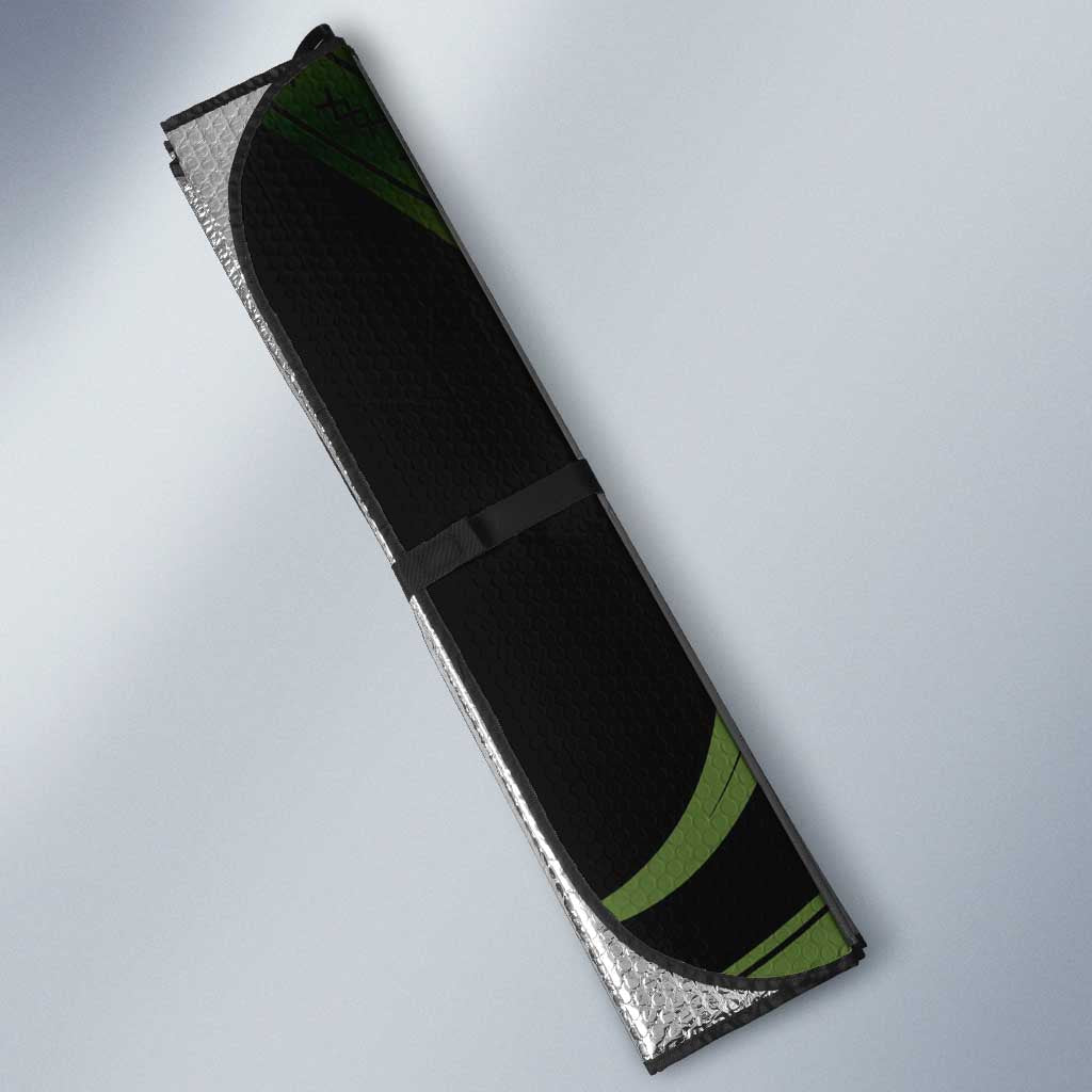 Green Hafa Adai Guam Auto Sun Shade Chamorro Latte Stone Hand With Plumeria - Polynesian Pride