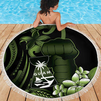 Green Hafa Adai Guam Beach Blanket Chamorro Latte Stone Hand With Plumeria