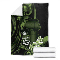 Green Hafa Adai Guam Blanket Chamorro Latte Stone Hand With Plumeria