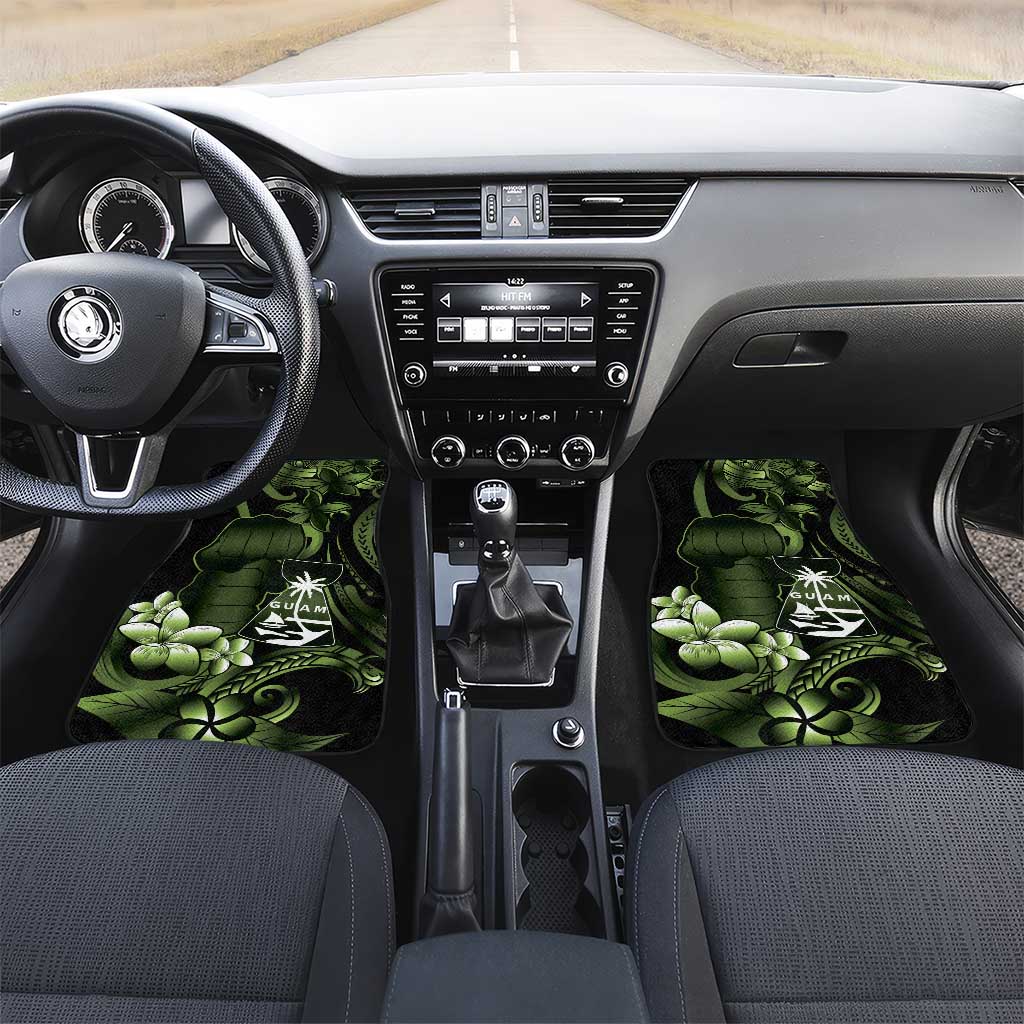 Green Hafa Adai Guam Car Mats Chamorro Latte Stone Hand With Plumeria