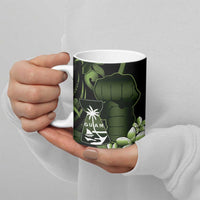 Green Hafa Adai Guam Ceramic Mug Chamorro Latte Stone Hand With Plumeria - Polynesian Pride