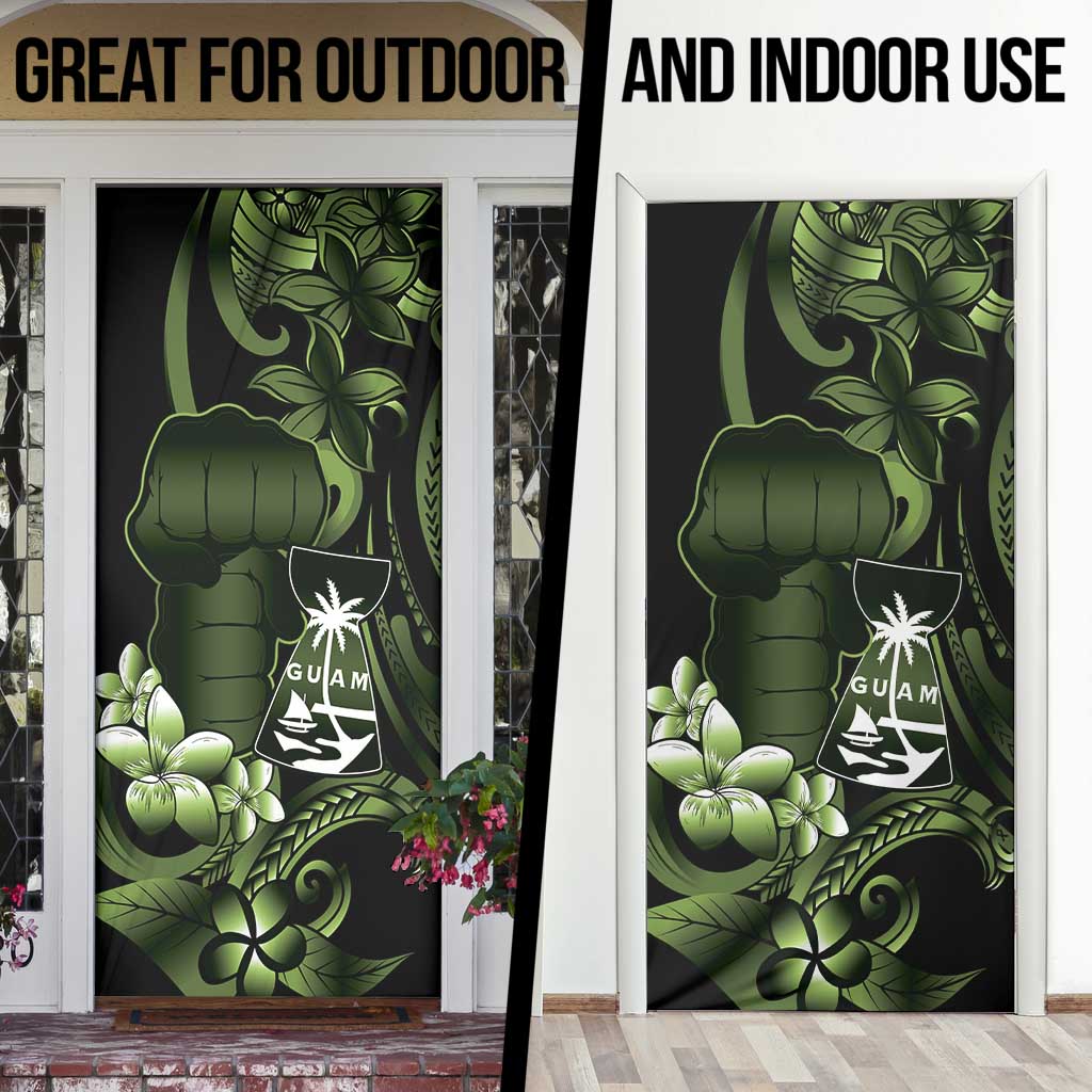 Green Hafa Adai Guam Door Cover Chamorro Latte Stone Hand With Plumeria - Polynesian Pride