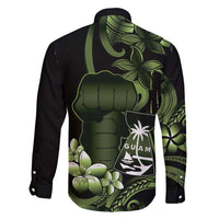 Green Hafa Adai Guam Family Matching Off Shoulder Maxi Dress and Hawaiian Shirt Chamorro Latte Stone Hand With Plumeria