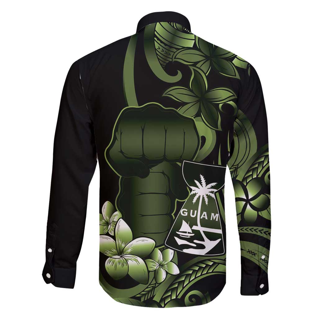 Green Hafa Adai Guam Family Matching Puletasi and Hawaiian Shirt Chamorro Latte Stone Hand With Plumeria