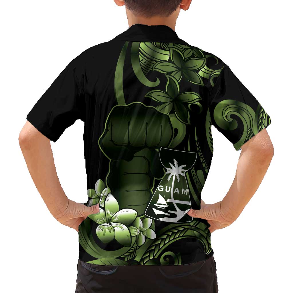 Green Hafa Adai Guam Family Matching Summer Maxi Dress and Hawaiian Shirt Chamorro Latte Stone Hand With Plumeria