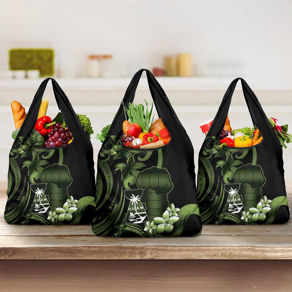 Green Hafa Adai Guam Grocery Bag Chamorro Latte Stone Hand With Plumeria