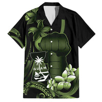 Green Hafa Adai Guam Hawaiian Shirt Chamorro Latte Stone Hand With Plumeria