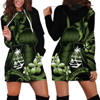 Green Hafa Adai Guam Hoodie Dress Chamorro Latte Stone Hand With Plumeria