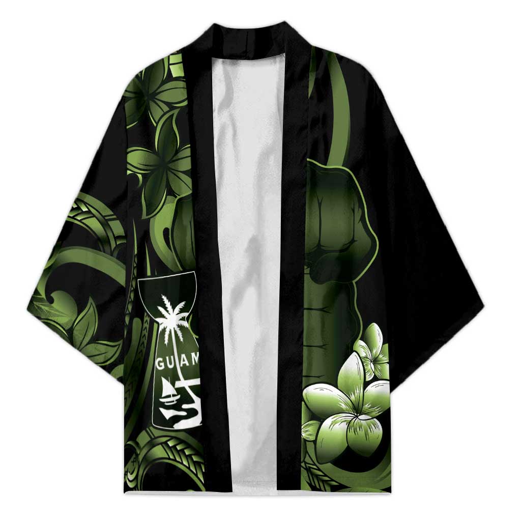 Green Hafa Adai Guam Kimono Chamorro Latte Stone Hand With Plumeria - Polynesian Pride