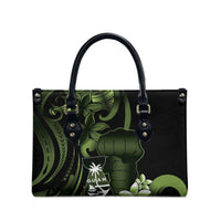 Green Hafa Adai Guam Leather Bag Chamorro Latte Stone Hand With Plumeria - Polynesian Pride