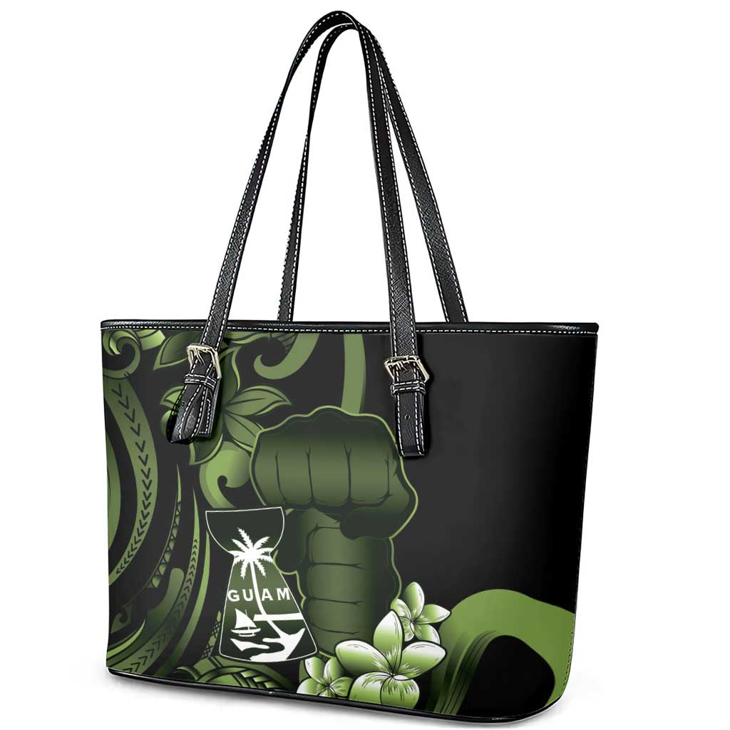 Green Hafa Adai Guam Leather Tote Bag Chamorro Latte Stone Hand With Plumeria