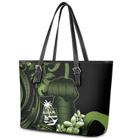 Green Hafa Adai Guam Leather Tote Bag Chamorro Latte Stone Hand With Plumeria