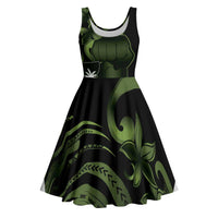 Green Hafa Adai Guam Midi Dress Chamorro Latte Stone Hand With Plumeria - Polynesian Pride