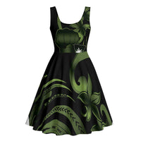 Green Hafa Adai Guam Midi Dress Chamorro Latte Stone Hand With Plumeria - Polynesian Pride
