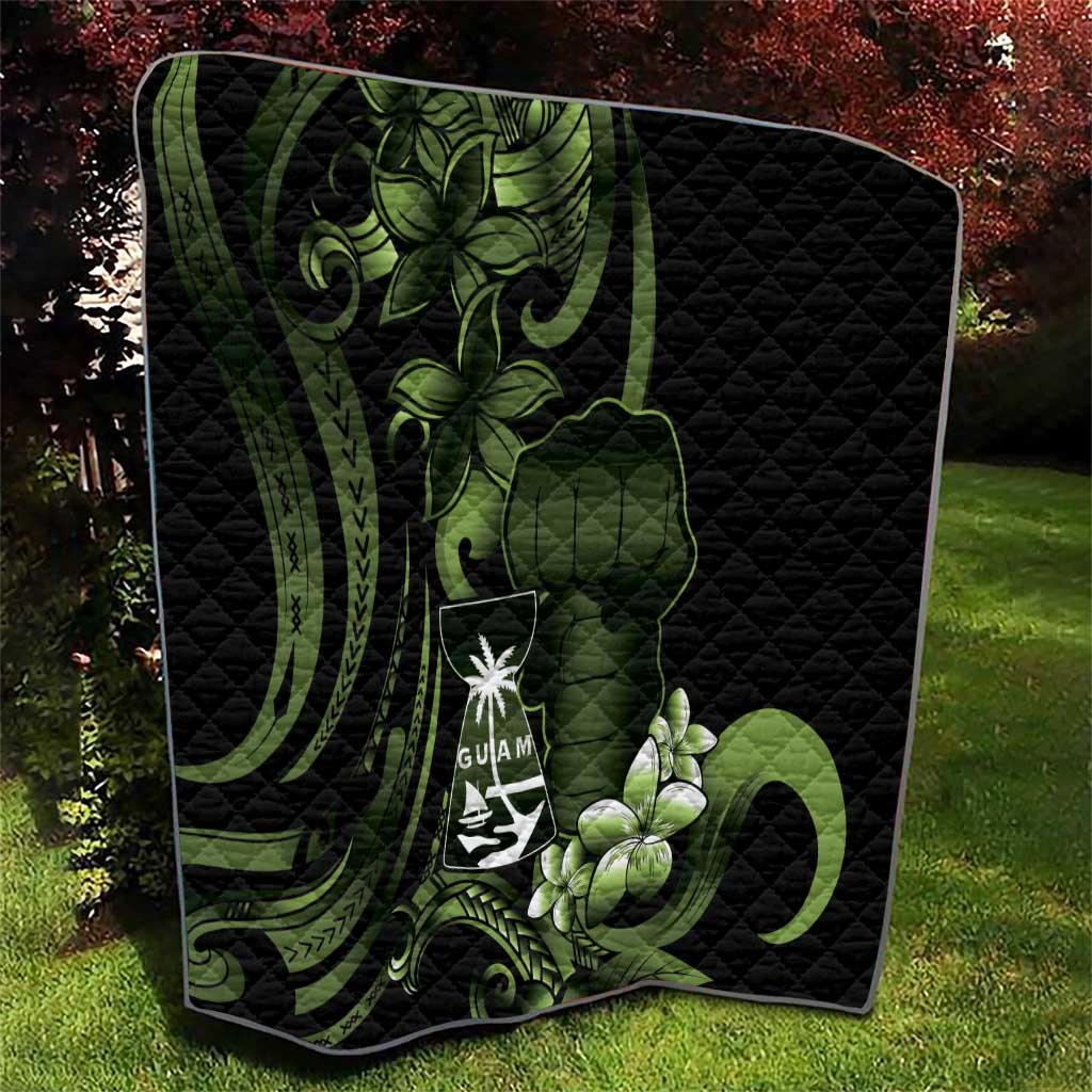 Green Hafa Adai Guam Quilt Chamorro Latte Stone Hand With Plumeria