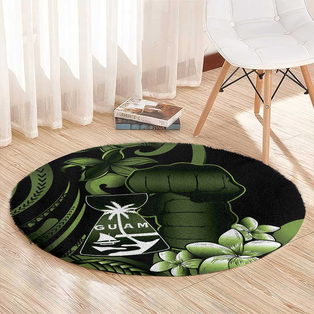 Green Hafa Adai Guam Round Carpet Chamorro Latte Stone Hand With Plumeria