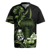 Green Hafa Adai Guam Rugby Jersey Chamorro Latte Stone Hand With Plumeria