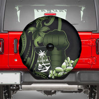 Green Hafa Adai Guam Spare Tire Cover Chamorro Latte Stone Hand With Plumeria