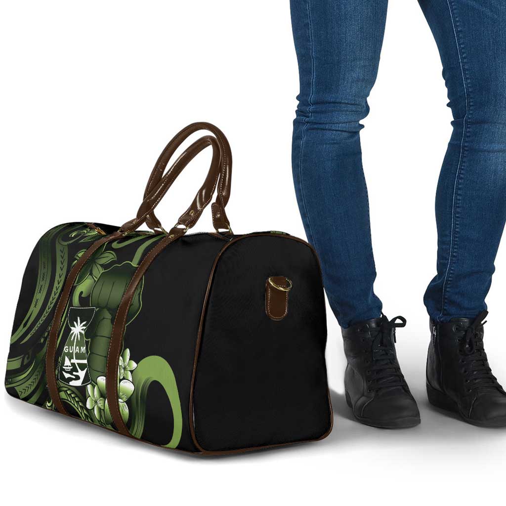 Green Hafa Adai Guam Travel Bag Chamorro Latte Stone Hand With Plumeria - Polynesian Pride