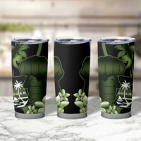 Green Hafa Adai Guam Tumbler Cup Chamorro Latte Stone Hand With Plumeria