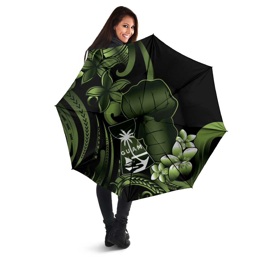 Green Hafa Adai Guam Umbrella Chamorro Latte Stone Hand With Plumeria - Polynesian Pride