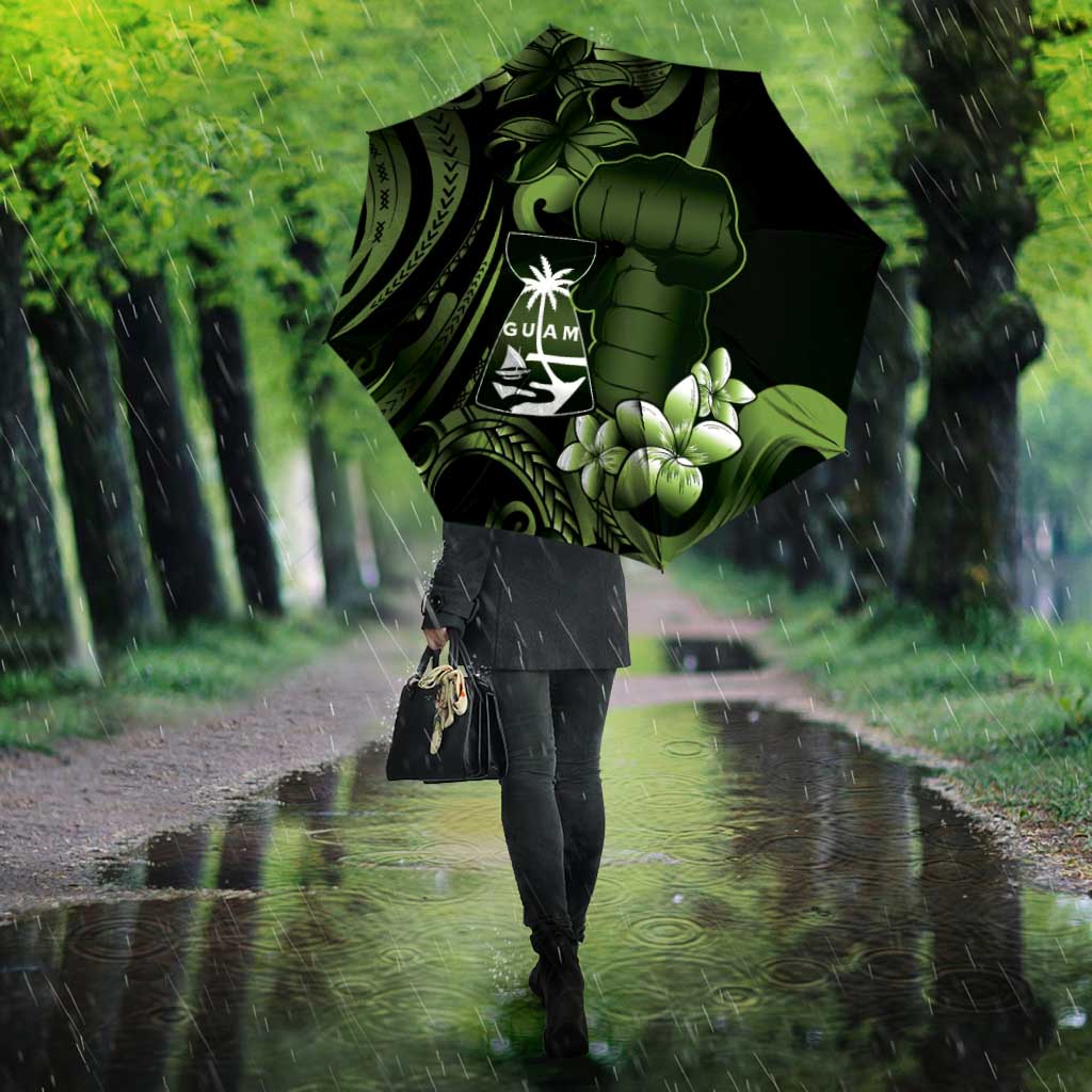 Green Hafa Adai Guam Umbrella Chamorro Latte Stone Hand With Plumeria - Polynesian Pride