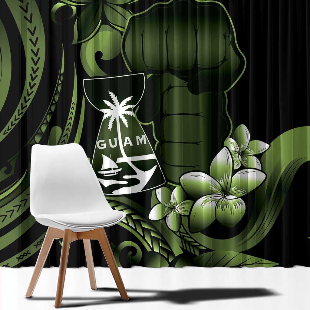Green Hafa Adai Guam Window Curtain Chamorro Latte Stone Hand With Plumeria