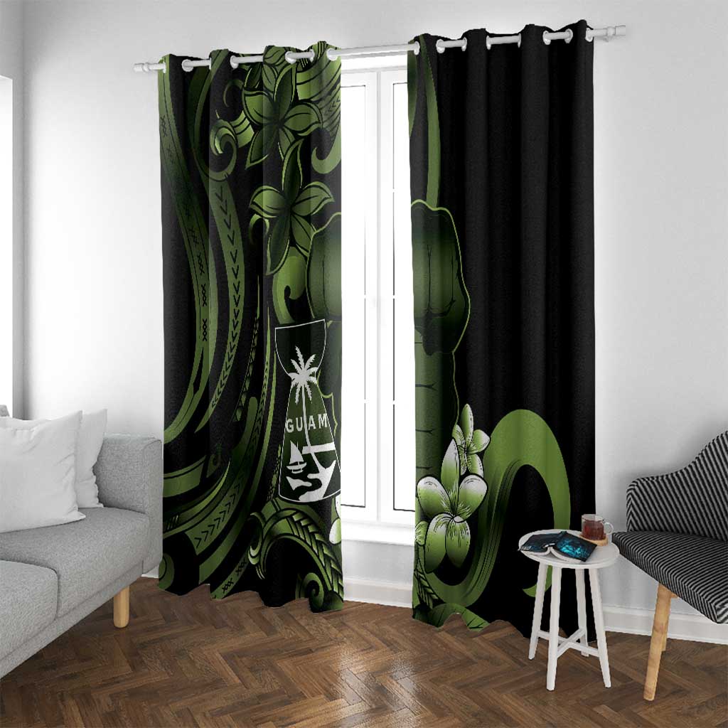 Green Hafa Adai Guam Window Curtain Chamorro Latte Stone Hand With Plumeria