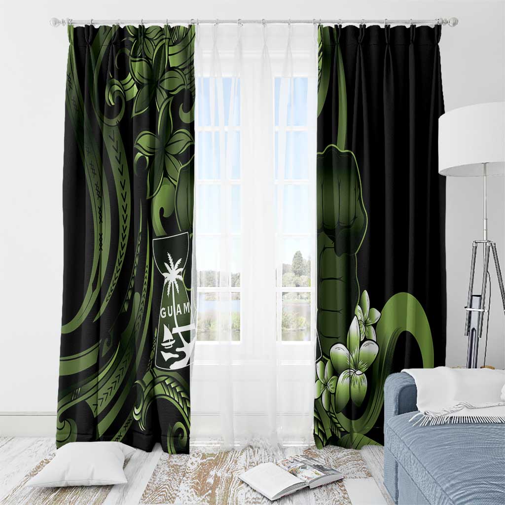 Green Hafa Adai Guam Window Curtain Chamorro Latte Stone Hand With Plumeria