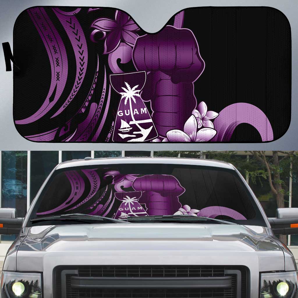 Purple Hafa Adai Guam Auto Sun Shade Chamorro Latte Stone Hand With Plumeria - Polynesian Pride