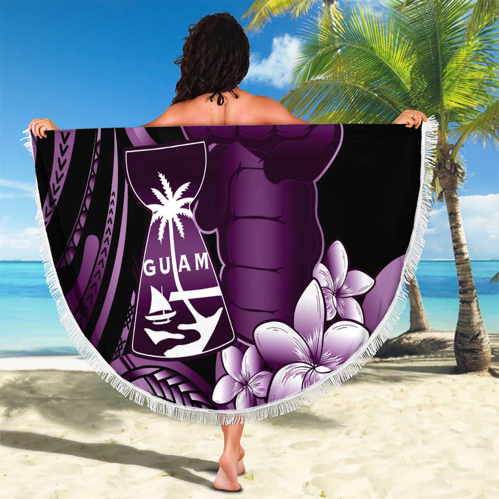 Purple Hafa Adai Guam Beach Blanket Chamorro Latte Stone Hand With Plumeria