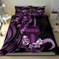 Purple Hafa Adai Guam Bedding Set Chamorro Latte Stone Hand With Plumeria