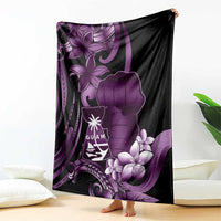 Purple Hafa Adai Guam Blanket Chamorro Latte Stone Hand With Plumeria