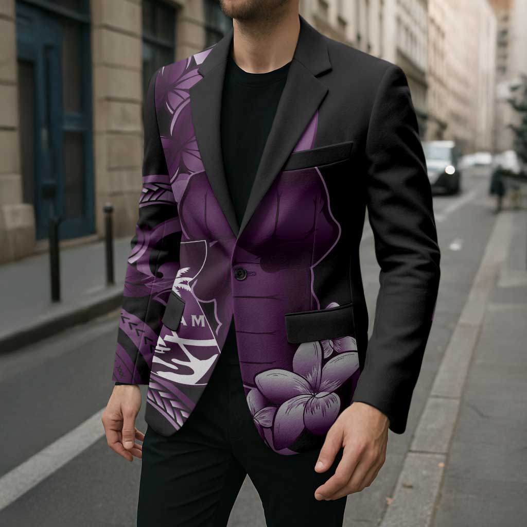 Purple Hafa Adai Guam Blazer Chamorro Latte Stone Hand With Plumeria - Polynesian Pride