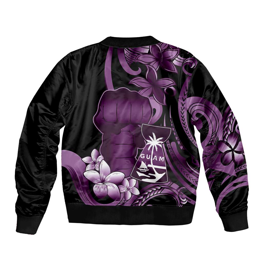 Purple Hafa Adai Guam Bomber Jacket Chamorro Latte Stone Hand With Plumeria